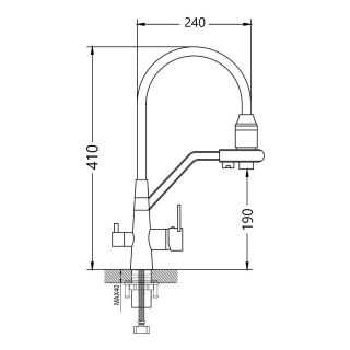 Смеситель для кухни с гибким изливом и подключением фильтра Maretti Eleganza EN31RGF14, оружейная сталь